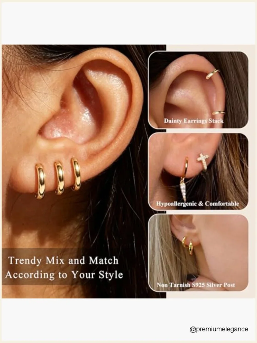 3 Pairs 925 Sterling Silver Huggie Hoop Earrings Set Hypoallergenic Small Stack
